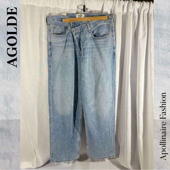 AGOLDE CRISS CROSS UPSIZED DENIM JEANS IN SUBURBIA BLUE NWT - Picture 7 of 8